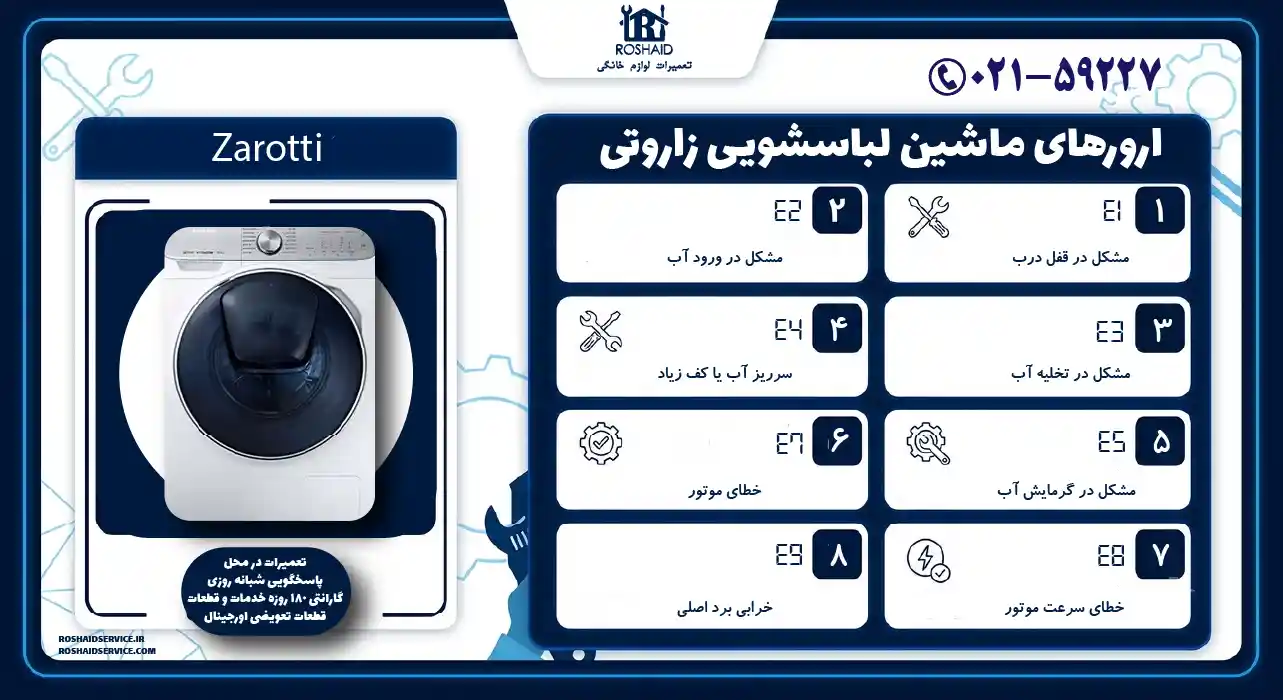 ارورهای ماشین لباسشویی زاروتی